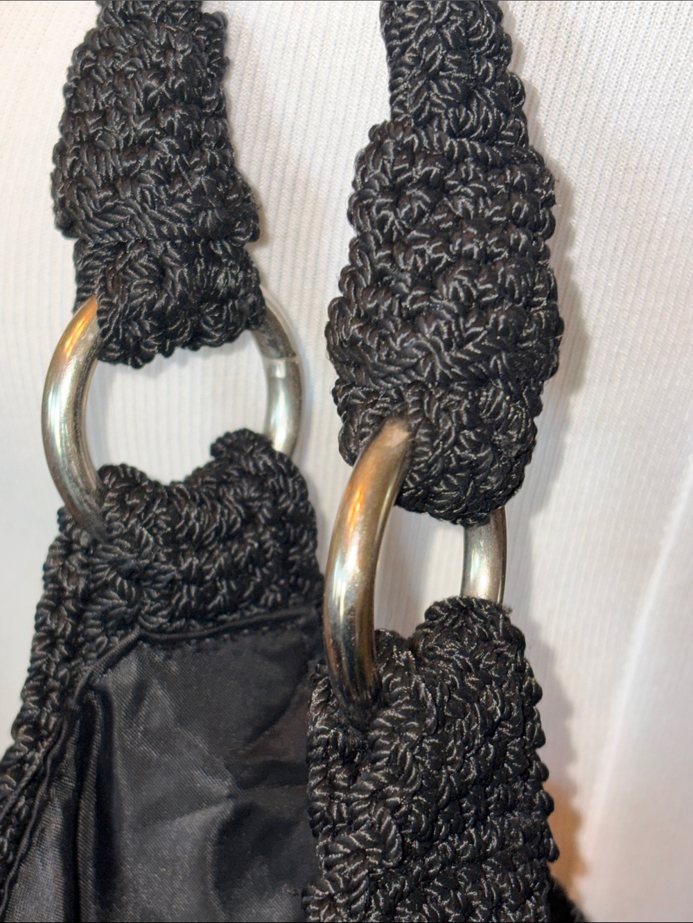 The Sak Black Crochet Shoulder Bucket Bag with silver Ring Accents - Picture 4 of 13